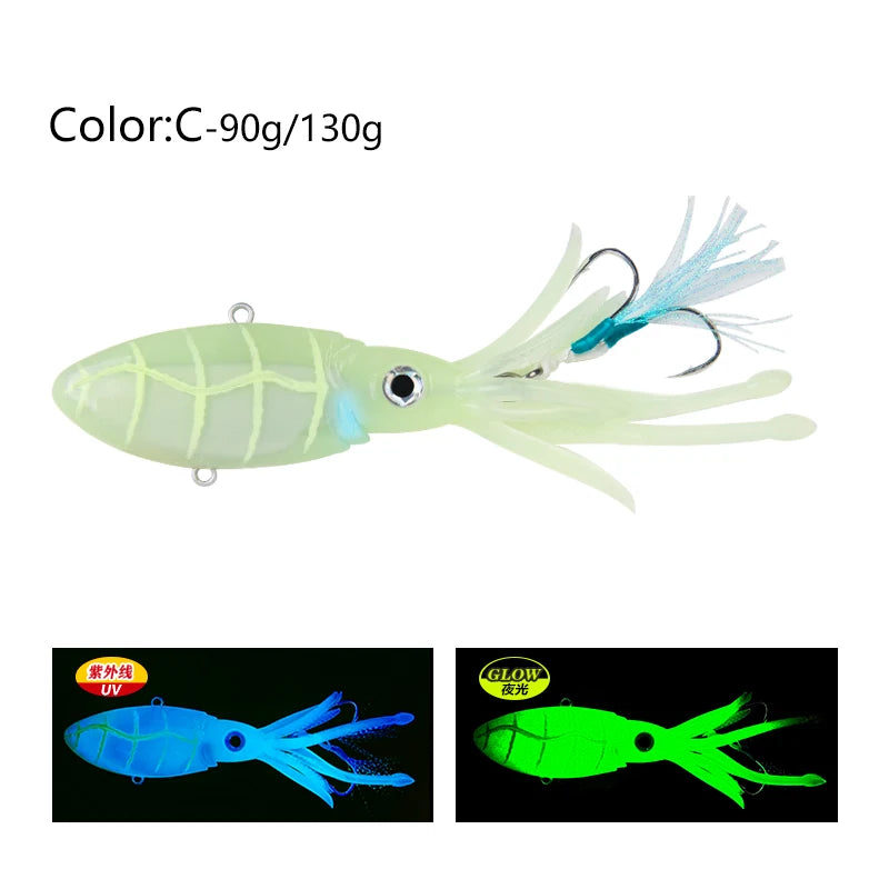 90g 130g Luminous UV TPR Octopus Squid Skirt Sea Saltwater With Assist Hook Jigging Fishing Soft Lures Bait
