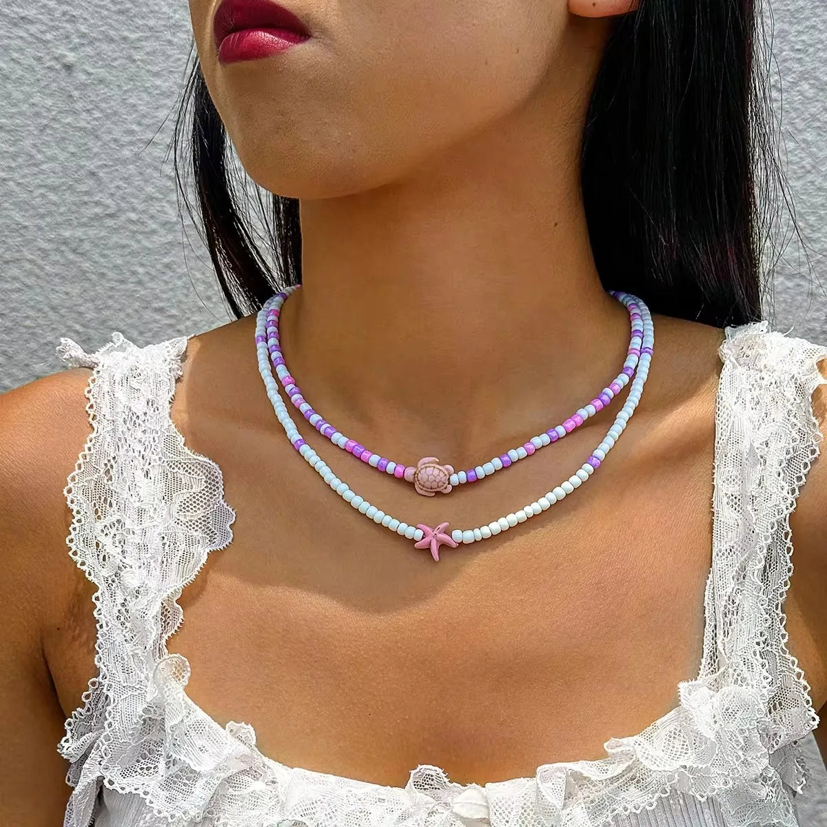 Women’s Bead Necklace Handmade Starfish Tortoise Choker