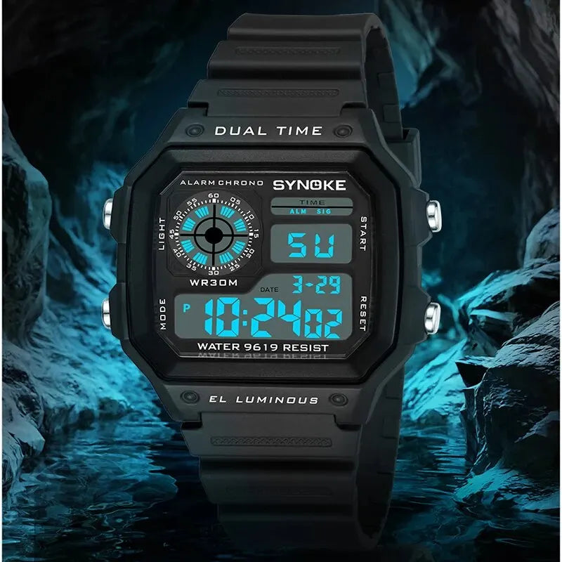 SYNOKE Digital Men’s Multifunction Sports Luminous Waterproof Wristwatch