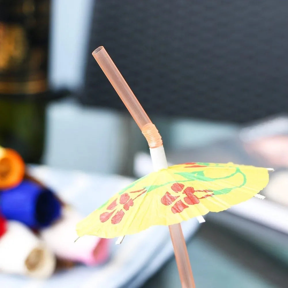 50pcs Umbrella Parasol Drinking Straws Hawaiian Beach Cocktail Party Decorations Supplies