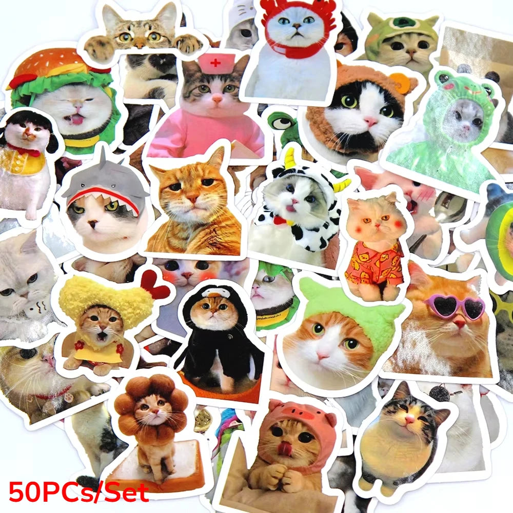 50/100pcs Funny Cat Stickers Cartoon Cute Decals Toy Stationery Guitar Phone Bicycle Laptop Luggage Car Graffiti Kids Sticker