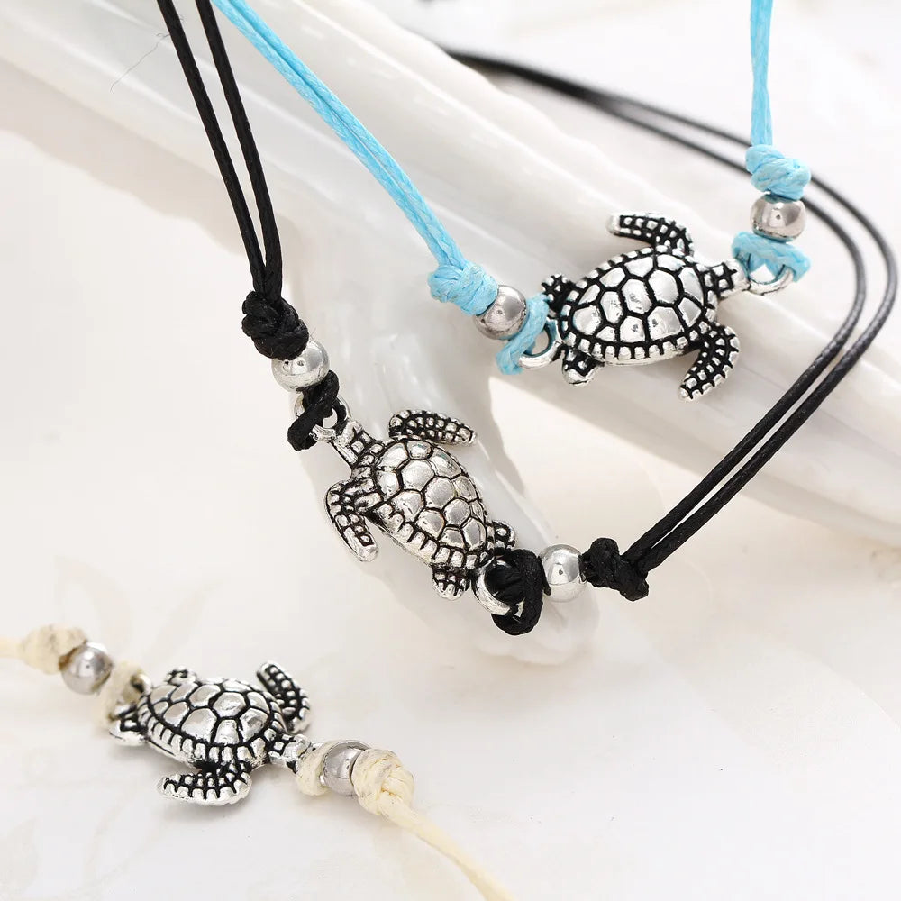 Vintage Turtle Anklets For Women Summer Beach Barefoot Crochet Sandals Ankle Bracelets On Foot Wax Rope Chain Jewelry