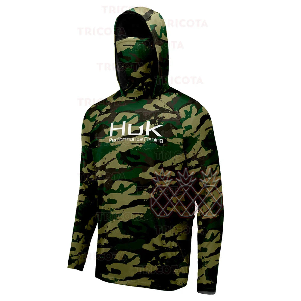 Huk Fishing Shirts Men Long Sleeve Hooded UPF - Breathable