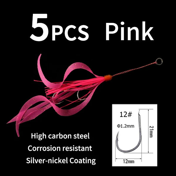 Ellllv Saltwater Snapper Fishing Silicon Rubber Skirts 12# Twin Assisted Hooks For Marlin Inchiku Tai / Kabura Slider Jig Lure