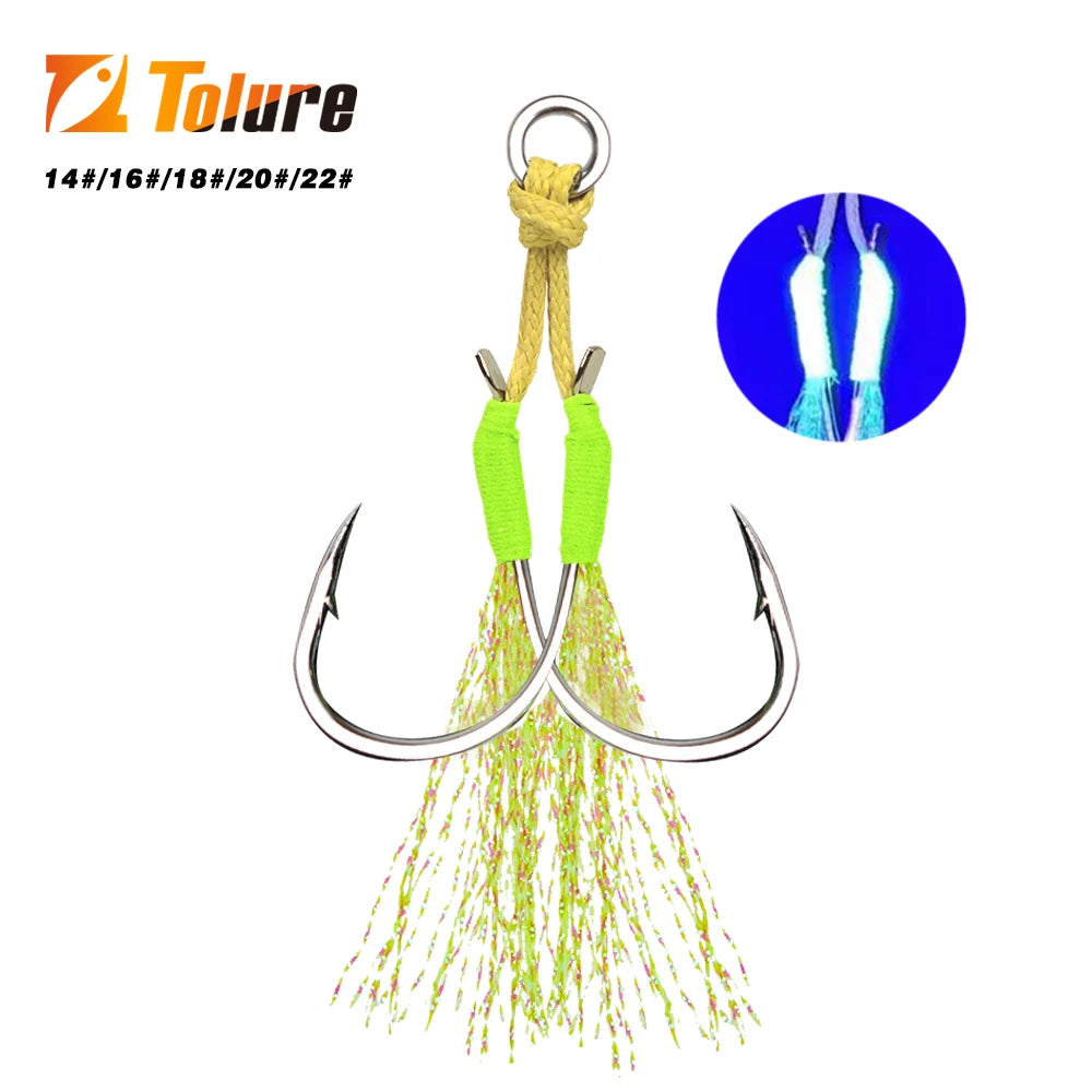 Metal Jig Feather Tail Assist Hooks 13-22# PE Line Solid Ring 10Pcs for 10-120g Fishing Lures