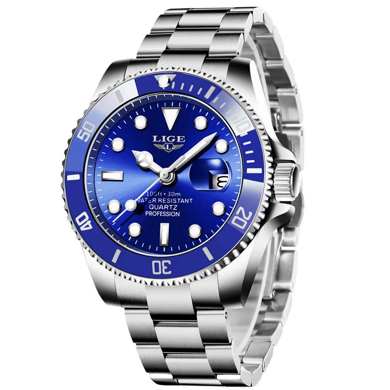 LIGE Mens Watches Diver Watch Men Military Sports Waterproof Quartz Wristwatch