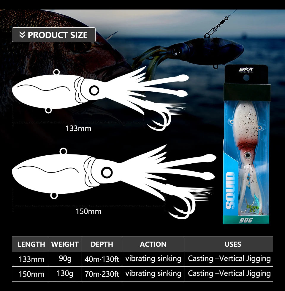90g 130g Luminous UV TPR Octopus Squid Skirt Sea Saltwater With Assist Hook Jigging Fishing Soft Lures Bait