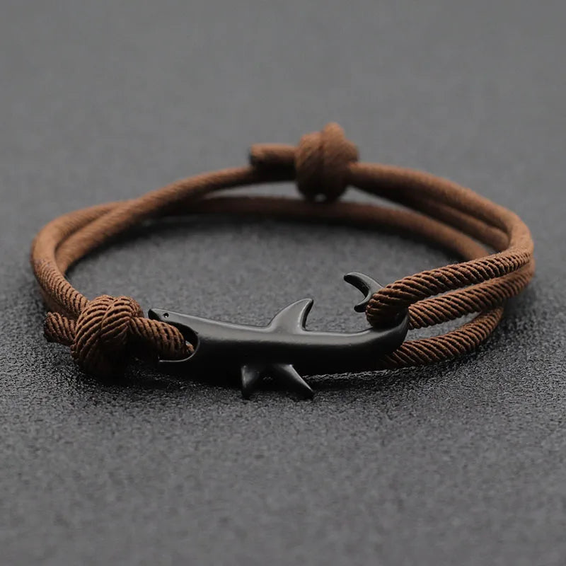 Noter New Shark Bracelet Unisex Double Layer Adjustable 3mm Cord Chain Braclet Beach Jewelry Accessories Surfer Bracelet.
