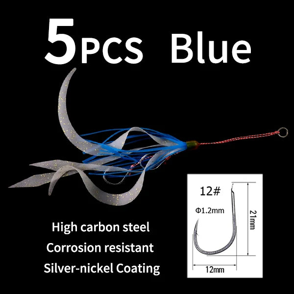 Ellllv Saltwater Snapper Fishing Silicon Rubber Skirts 12# Twin Assisted Hooks For Marlin Inchiku Tai / Kabura Slider Jig Lure
