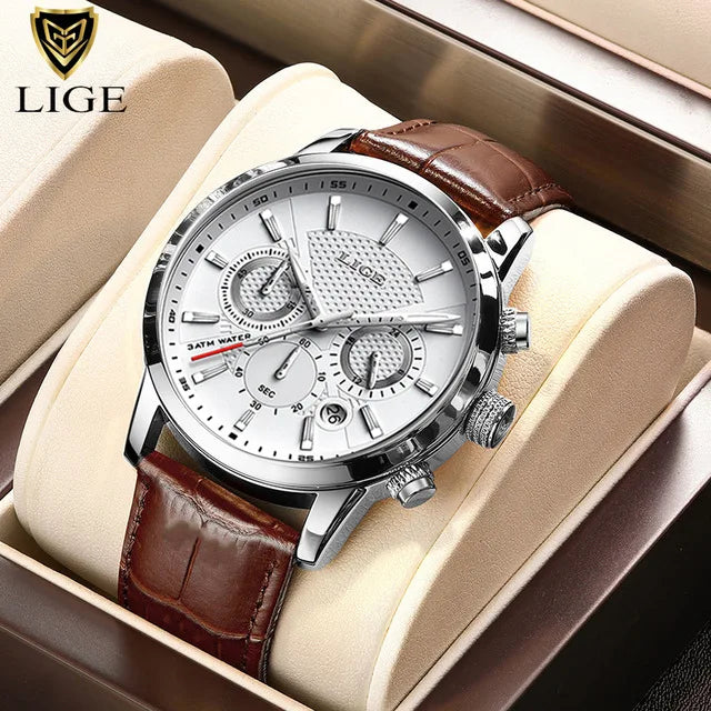 LIGE 2025 Watch Men Fashion Sports Quartz Clocks Mens Watches Top Brand Leather Military Waterproof Date Watch