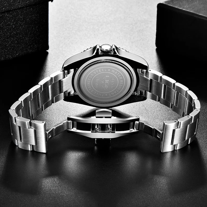 LIGE Mens Watches Diver Watch Men Military Sports Waterproof Quartz Wristwatch
