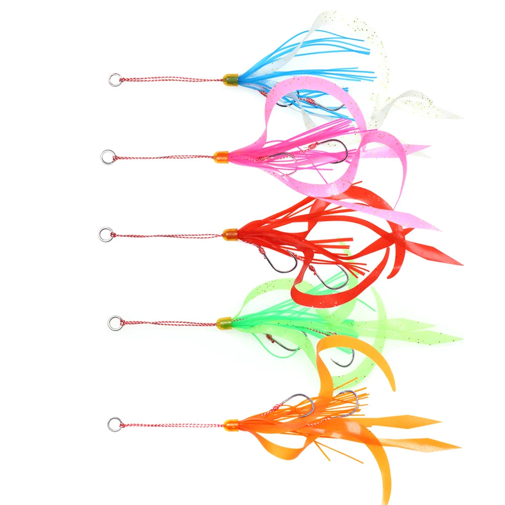 Ellllv Saltwater Snapper Fishing Silicon Rubber Skirts 12# Twin Assisted Hooks For Marlin Inchiku Tai / Kabura Slider Jig Lure