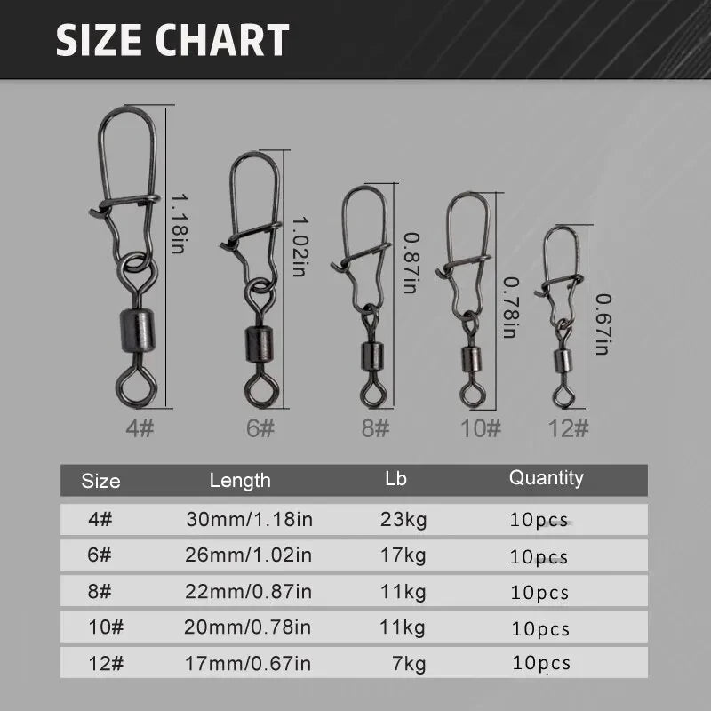 AquaPro Stainless Fishing Swivel Kit 50pc - Sturdy Bearings