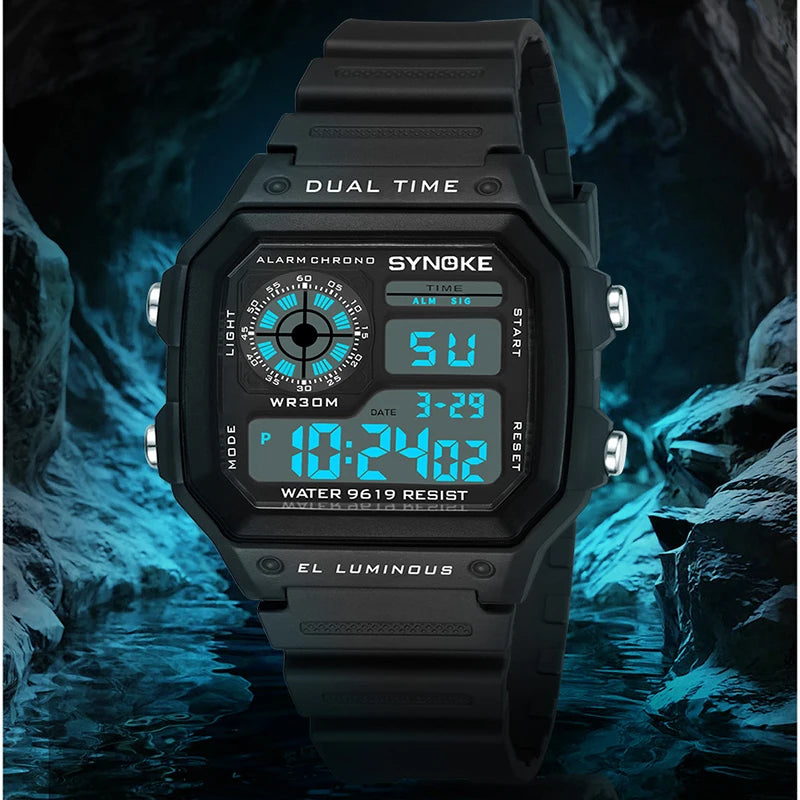 Mens Digital Watches Luminous Multifunction Waterproof Wristwatch Outdoor and Running
