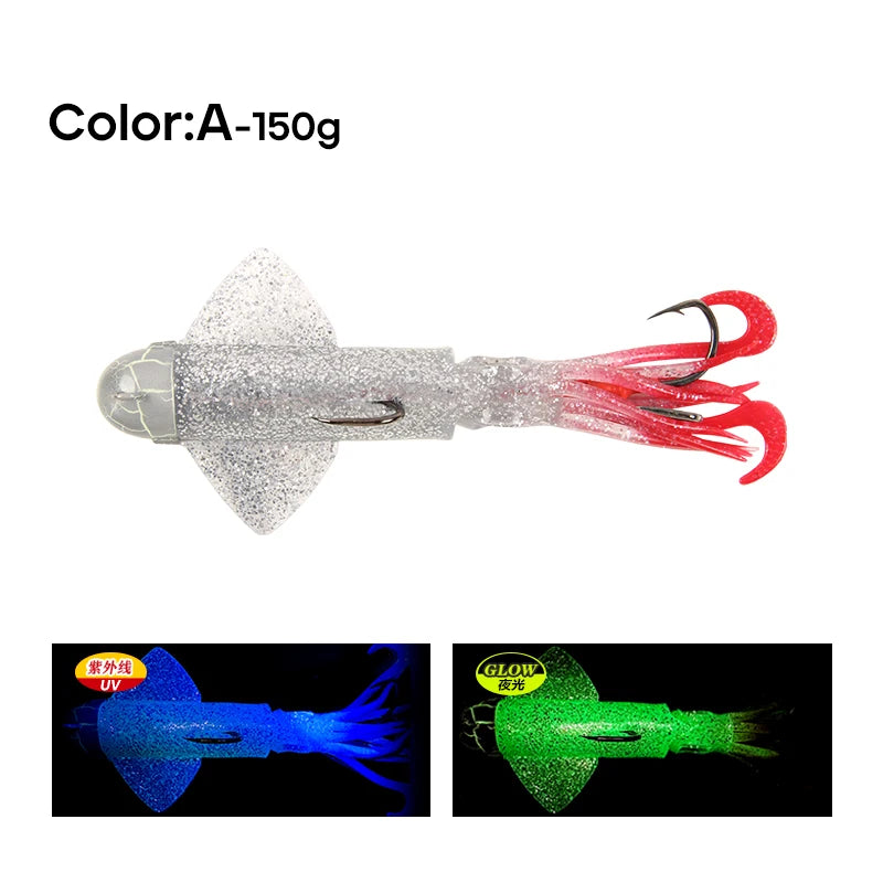 Glow UV 150g 180g 200g Luminous PVC Squid Octopus Skirt Sea Saltwater With Assist Hook Jigging Fishing Soft Lures Bait