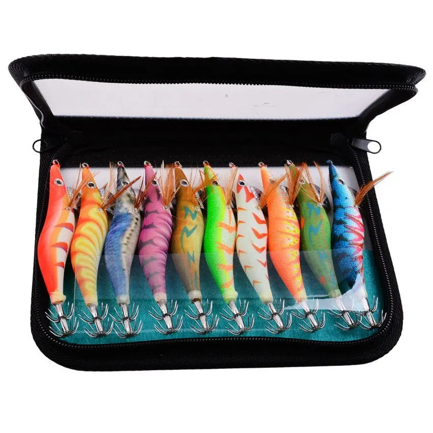 AquaLure Glow Squid Jig Set 3D Eyes - Glow Night Fishing