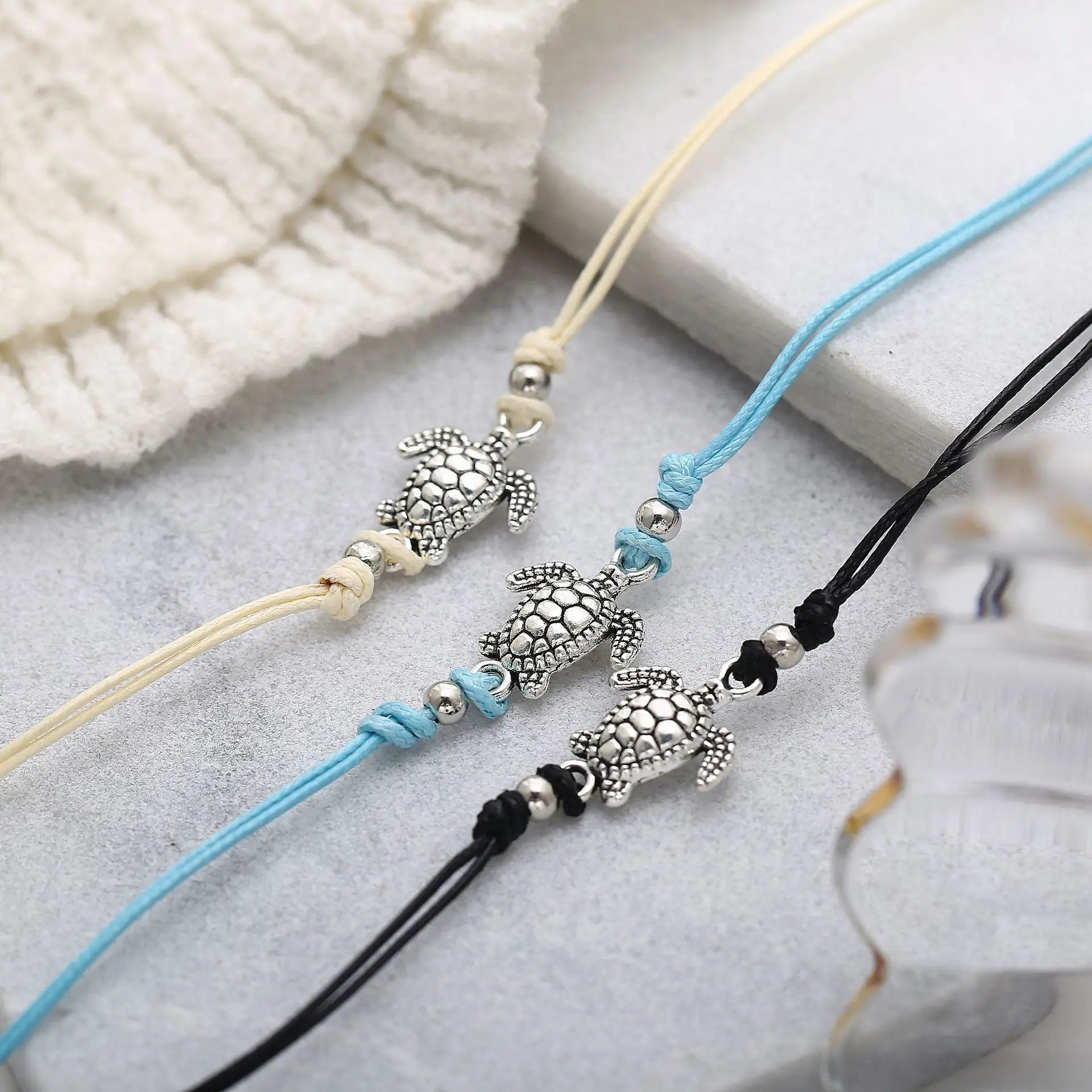 Vintage Turtle Anklets For Women Summer Beach Barefoot Crochet Sandals Ankle Bracelets On Foot Wax Rope Chain Jewelry