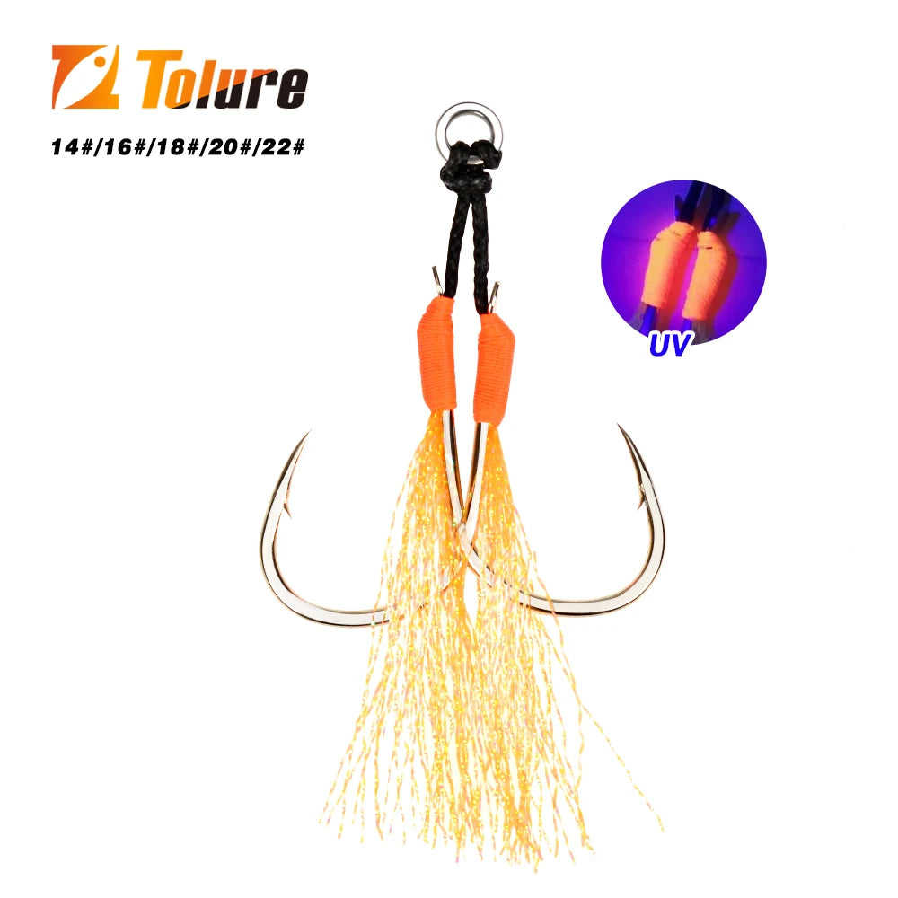 Metal Jig Feather Tail Assist Hooks 13-22# PE Line Solid Ring 10Pcs for 10-120g Fishing Lures