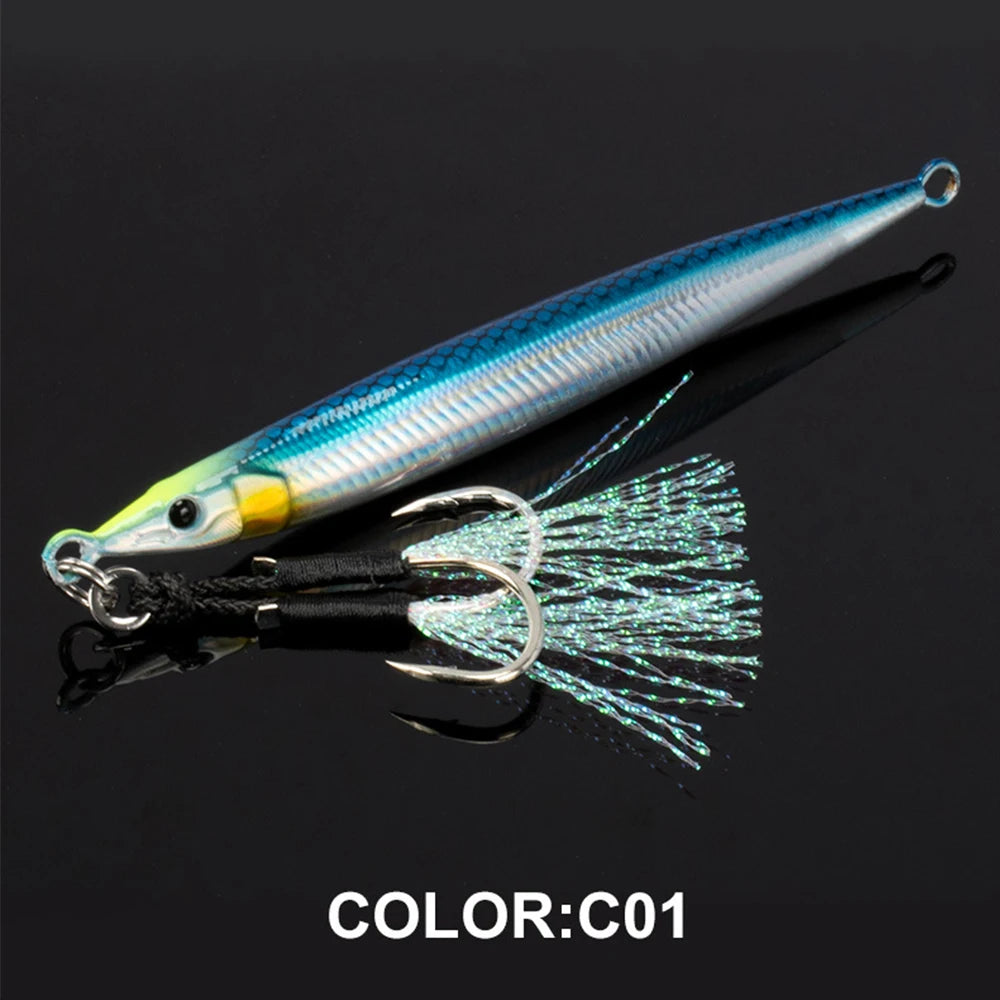 3D Shore Jigging Lure 60g80g100g120g150g180g Metal Jig Sea Bass Spoon Baits Boat Fishing Tackle for Tuna Mahi Marlin