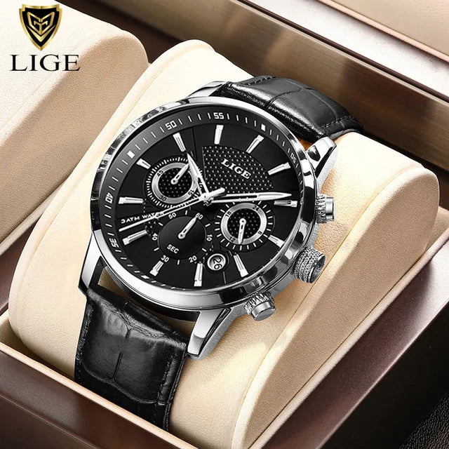 LIGE 2025 Watch Men Fashion Sports Quartz Clocks Mens Watches Top Brand Leather Military Waterproof Date Watch