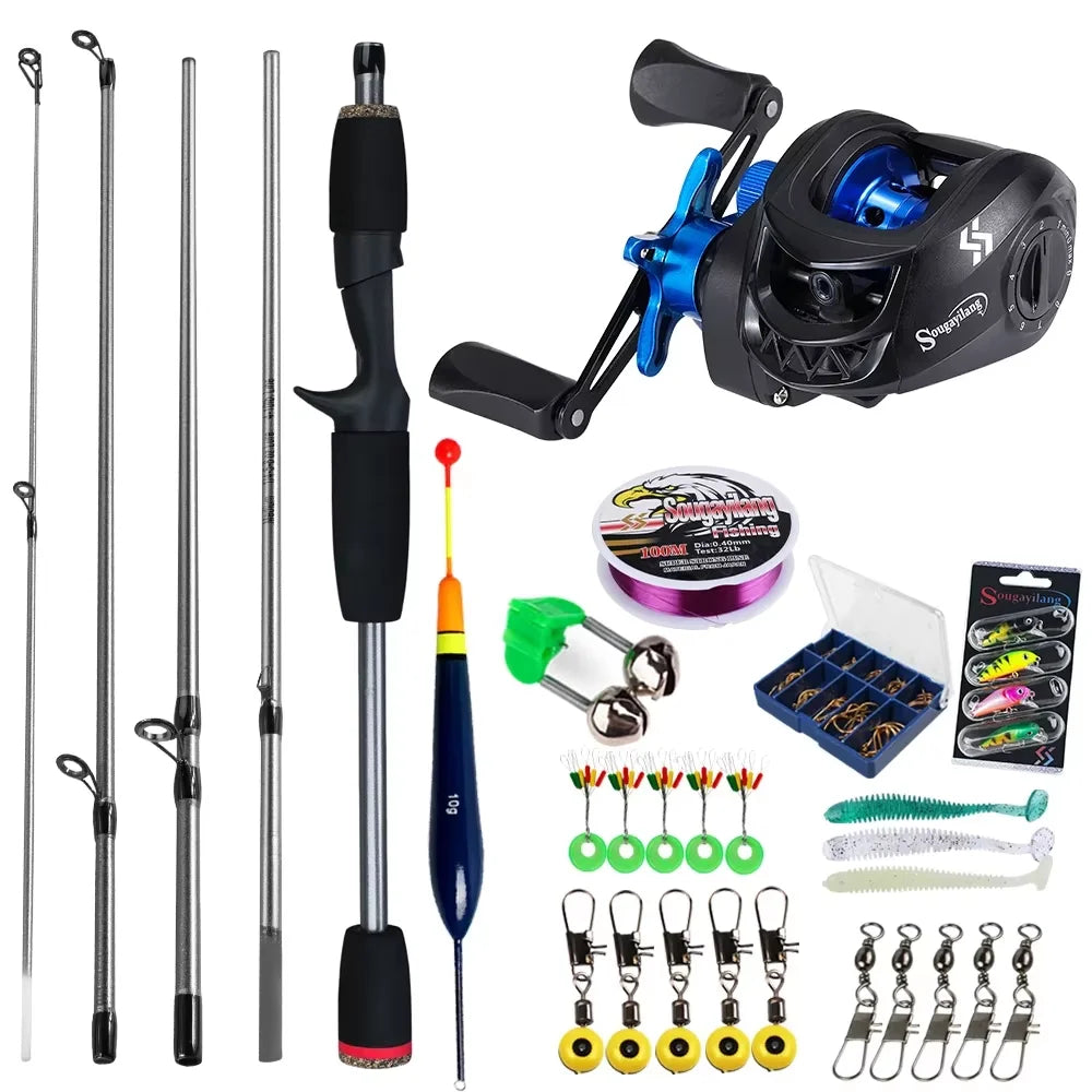 Baitcasting Fishing Rod and Reel Combo 5 Section Fishing Rod and 7.2:1 Gear Ratio Reel Full Kit forSport Fishing