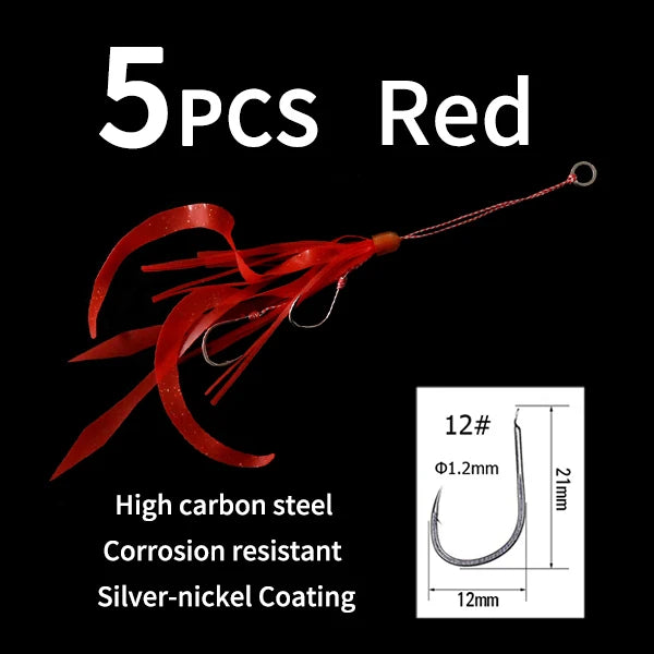 Ellllv Saltwater Snapper Fishing Silicon Rubber Skirts 12# Twin Assisted Hooks For Marlin Inchiku Tai / Kabura Slider Jig Lure