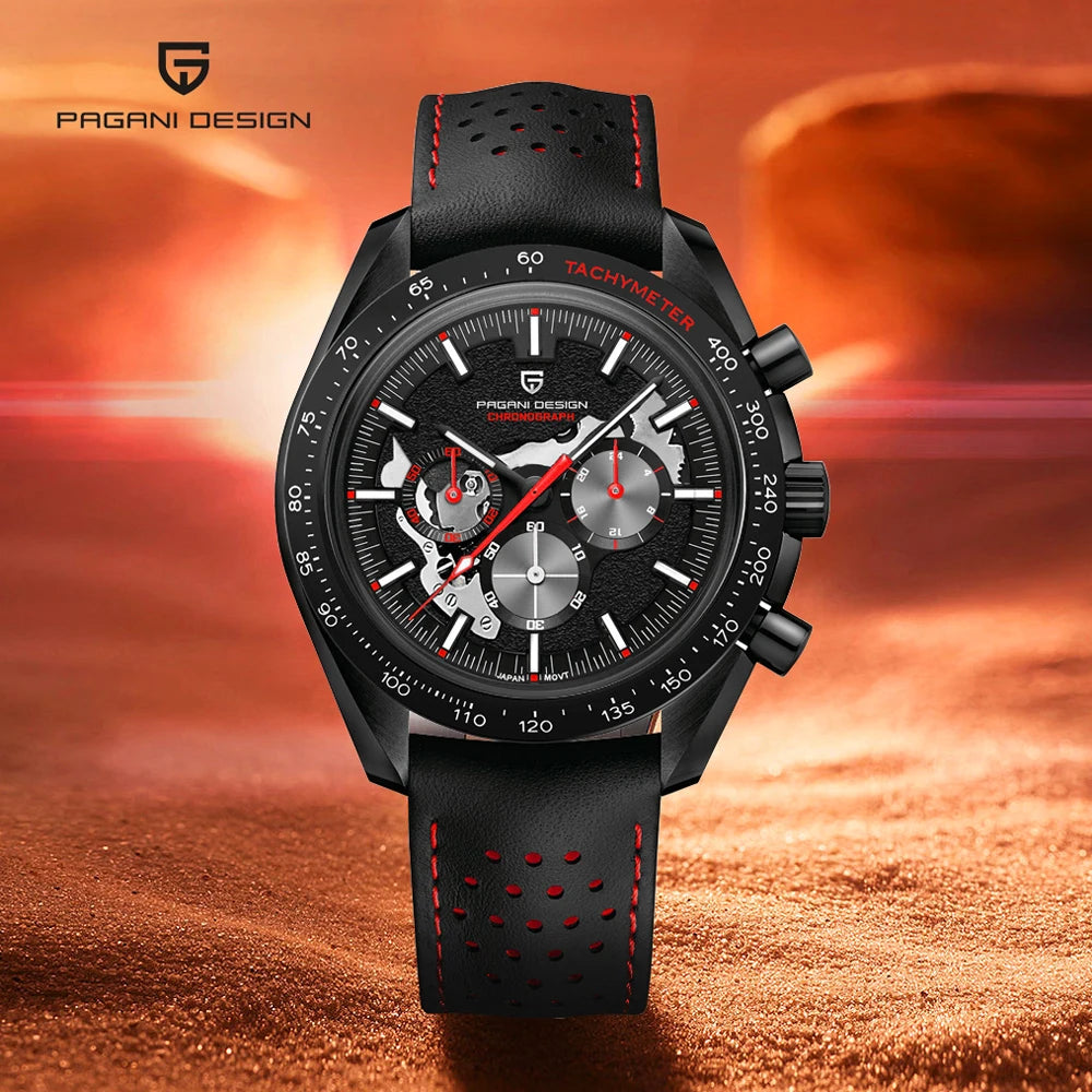 PAGANI Men's Watches Chronograph Men’s Quartz Wristwatch Leather Waterproof Sports