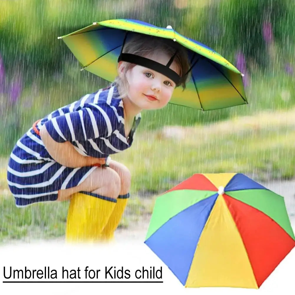 Children Rain Umbrella Portable Foldable Outdoor Headwear Shade for Kids