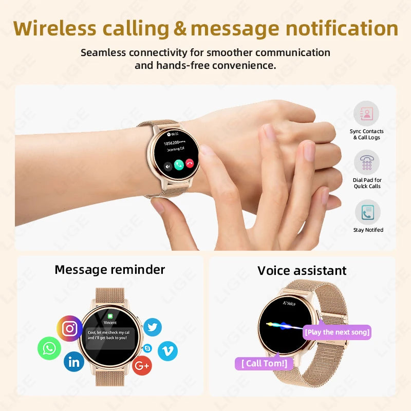 LIGE Women’s Health Monitor, Waterproof Sports Bluetooth Call Smartwatch