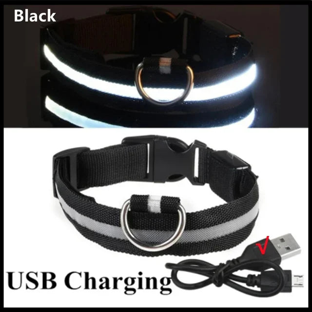 LED Glowing Dog Collar Flashing Rechargeable Luminous Night Harness Dogs/Pets
