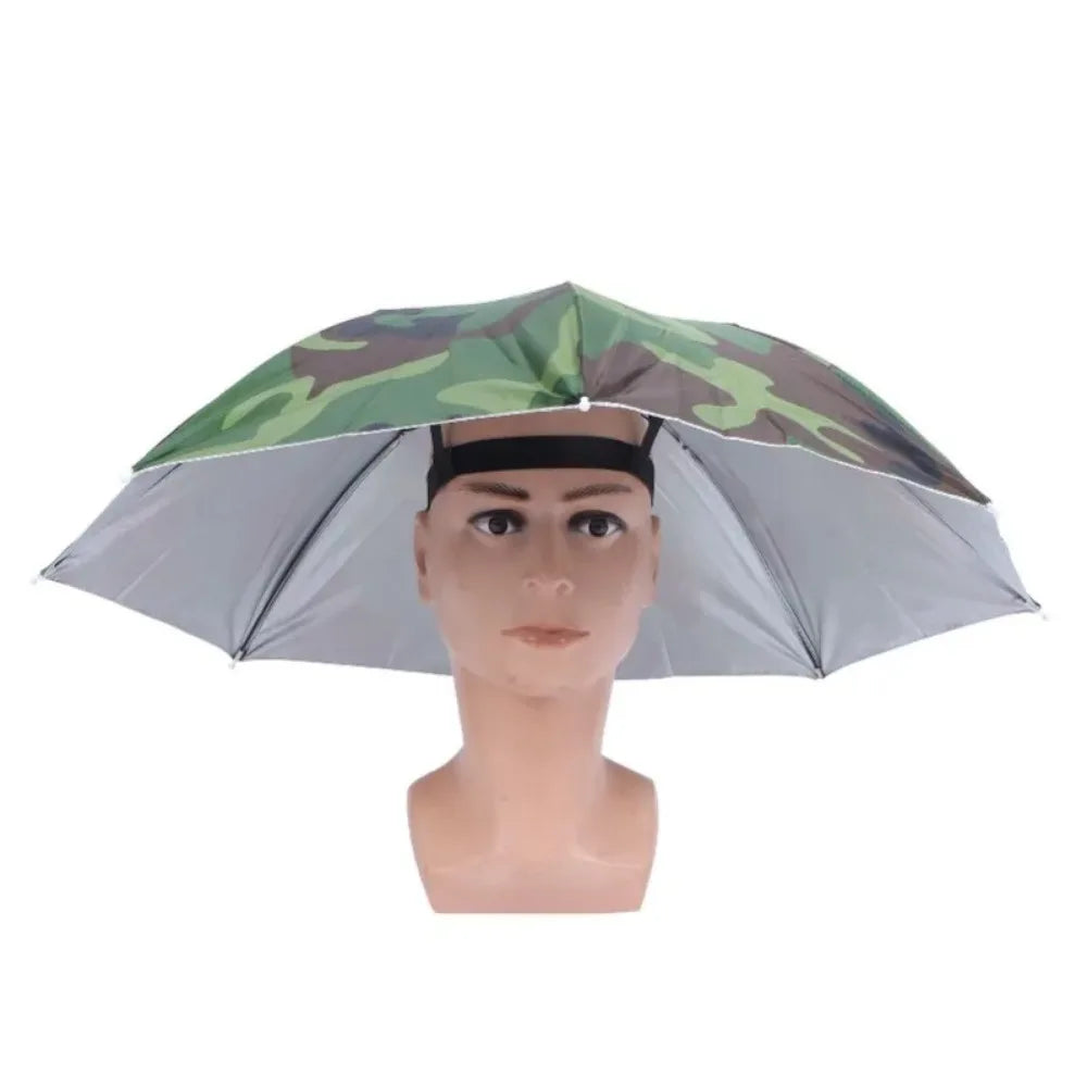 Portable Rain Umbrella Hat Foldable Outdoor Sun Shade Caps Waterproof Camping Fishing Headwear Cap Head-Mounted Beach Head Hats