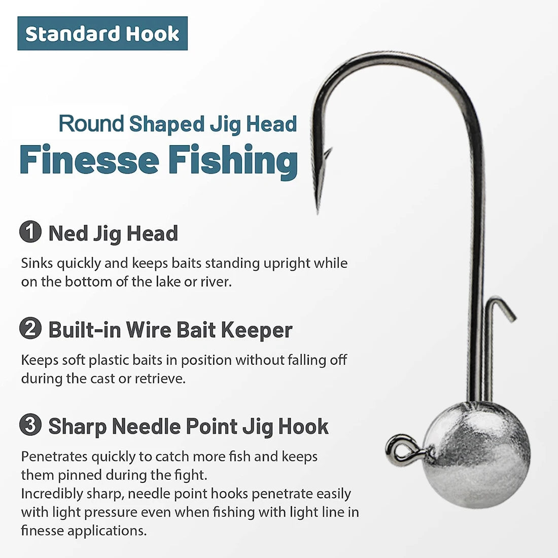 FishTrip Ned Jig Heads - Weedless Round Jig For Freshwater