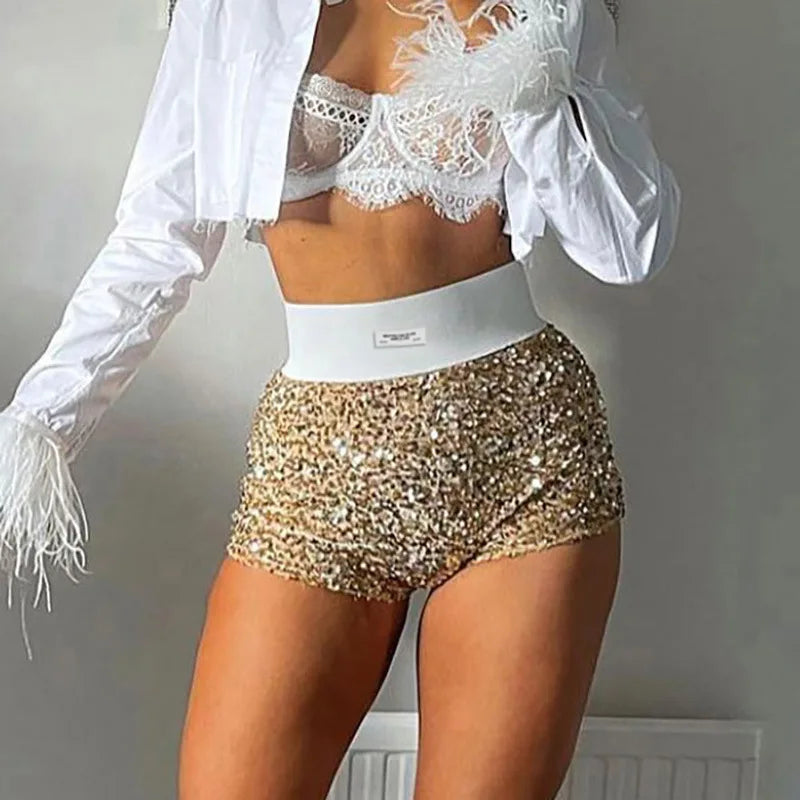 Women’s Mini Shorts Sequined High Waist Glitter Clothing Sexy Intimate Ware