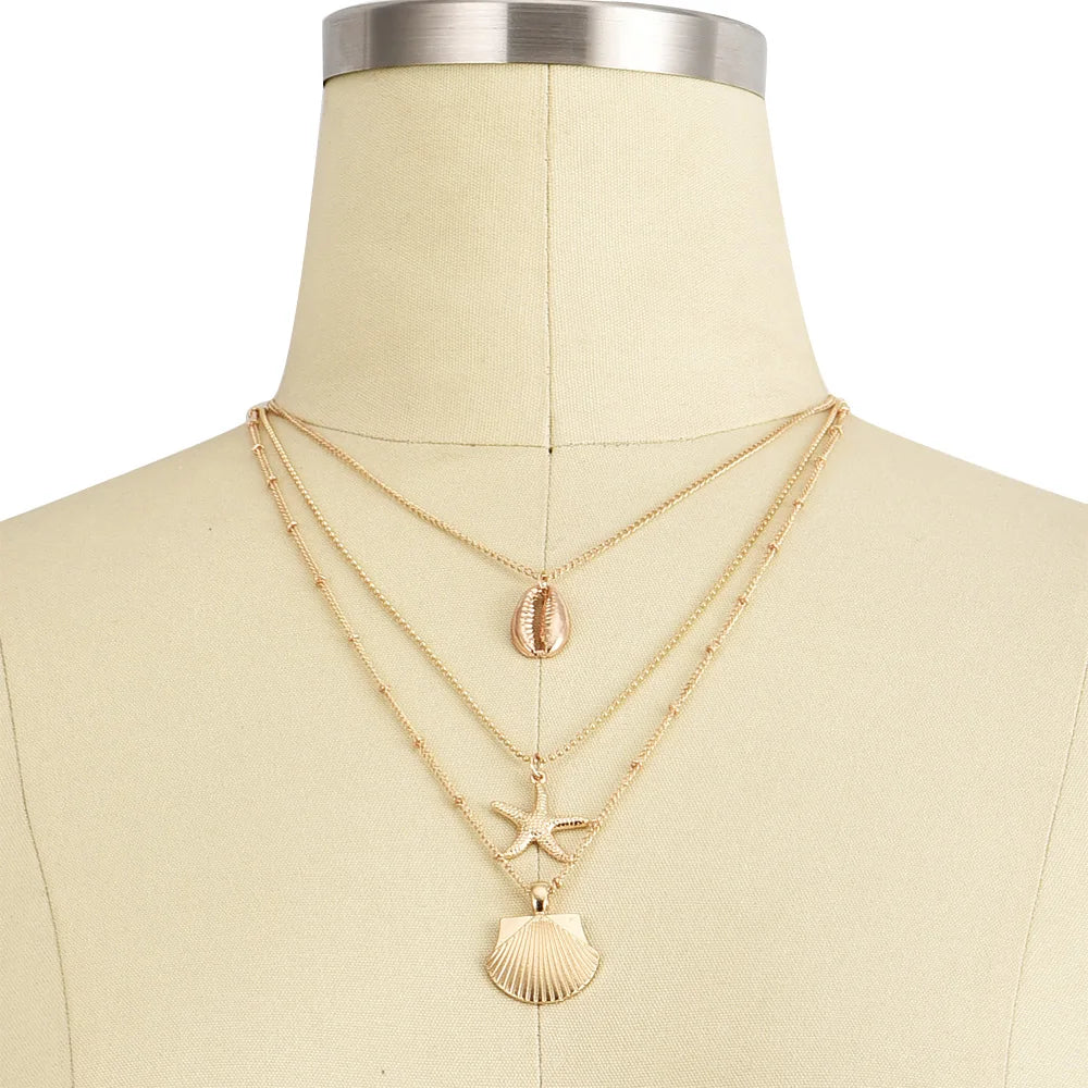 Vintage Starfish Multi layer Necklaces & Pendants For Women Girl Gold Color Beach Style Choker Long Necklace 2019 BOHO Jewelry