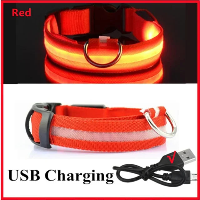 LED Glowing Dog Collar Flashing Rechargeable Luminous Night Harness Dogs/Pets