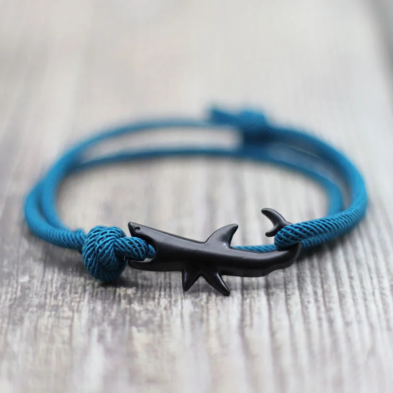 Noter New Shark Bracelet Unisex Double Layer Adjustable 3mm Cord Chain Braclet Beach Jewelry Accessories Surfer Bracelet.