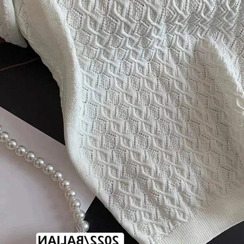 Ice Silk Polo Shirt Classy Knitted Short Sleeve Chic Thin Unique Women Tops