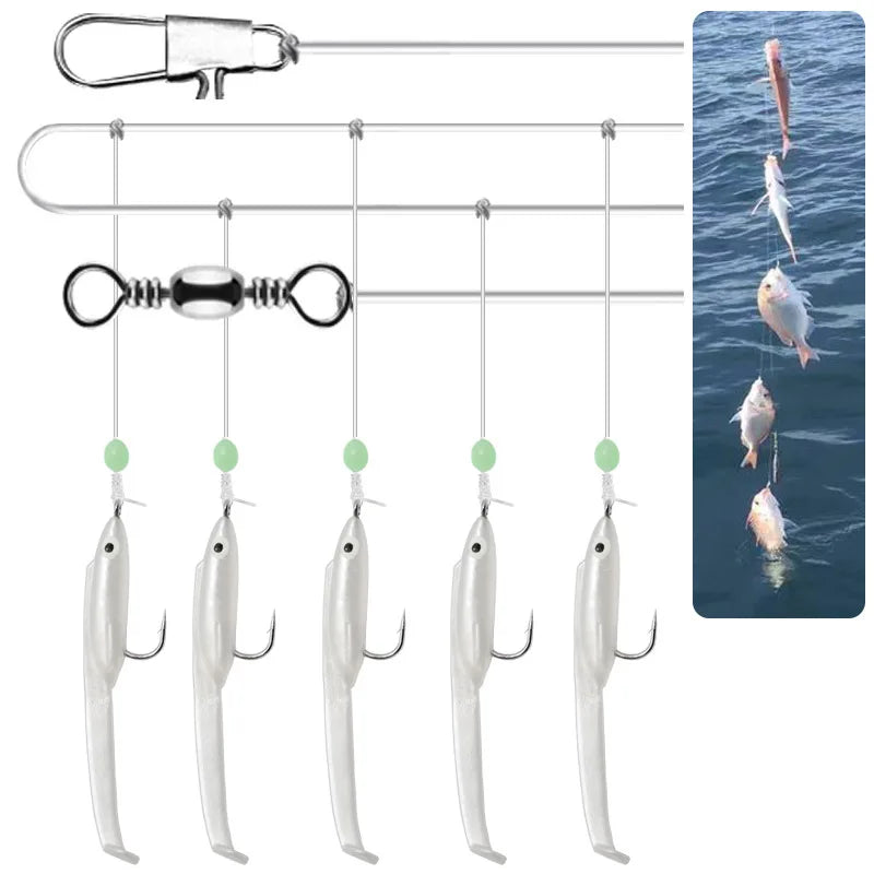 AquaGlow Sabiki Cluster Lures - Luminous Eel Saltwater Gear