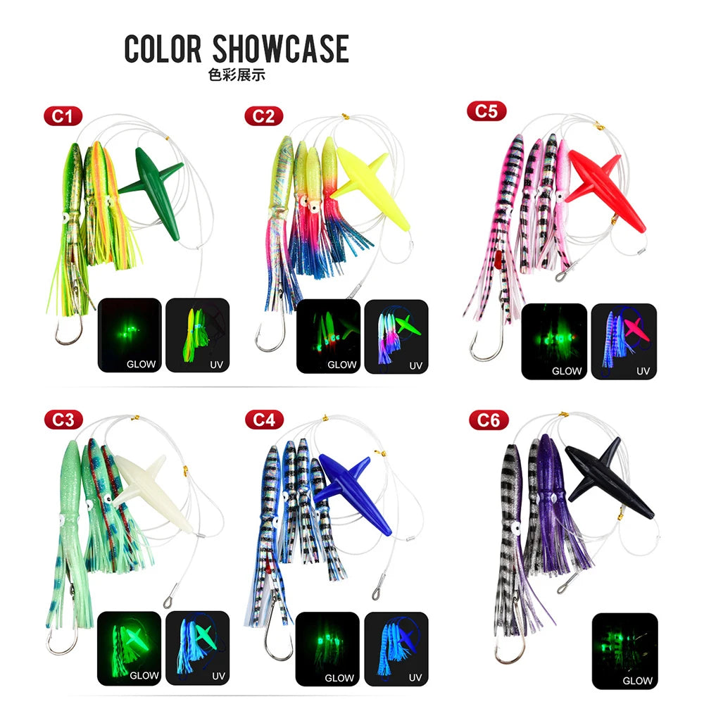 Big Game Fishing Teaser Rigged Feather Bird Trolling Lure Squid Tuna Daisy Chain Saltwater Bait Mahi Wahoo