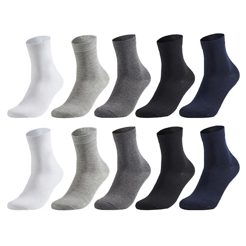 10 Pairs Men's Cotton Socks Black Business Men Socks Soft Breathable Plus Size 38-47