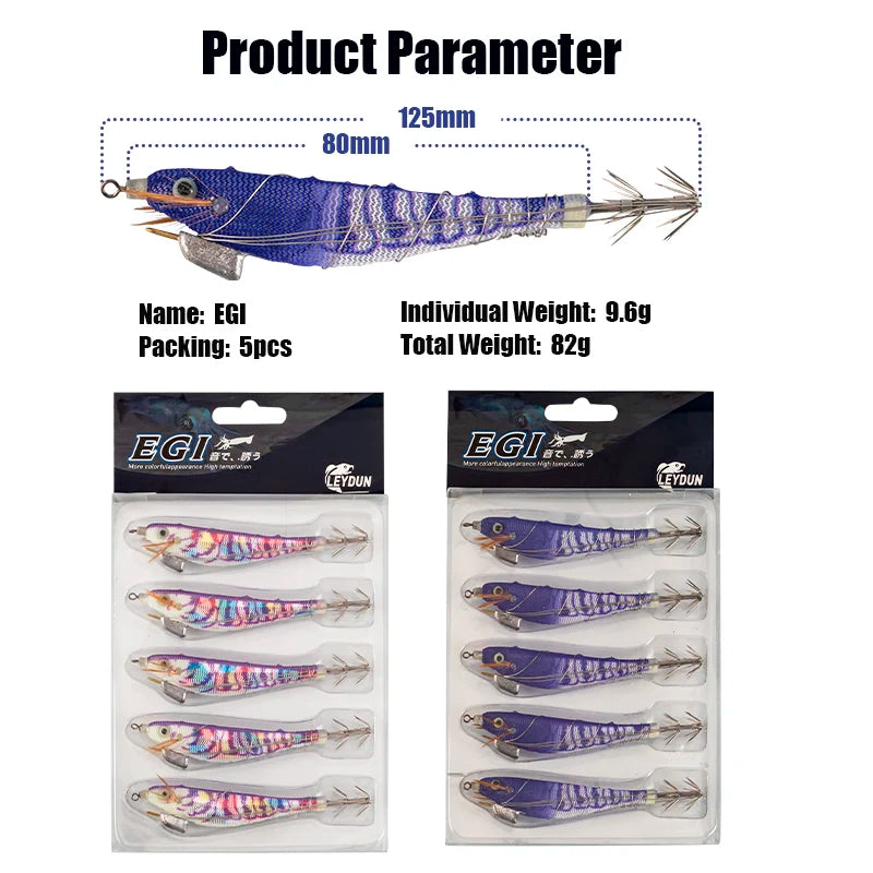 LeyDun Luminous Squid Jig Set - Glow Night Fishing Lures
