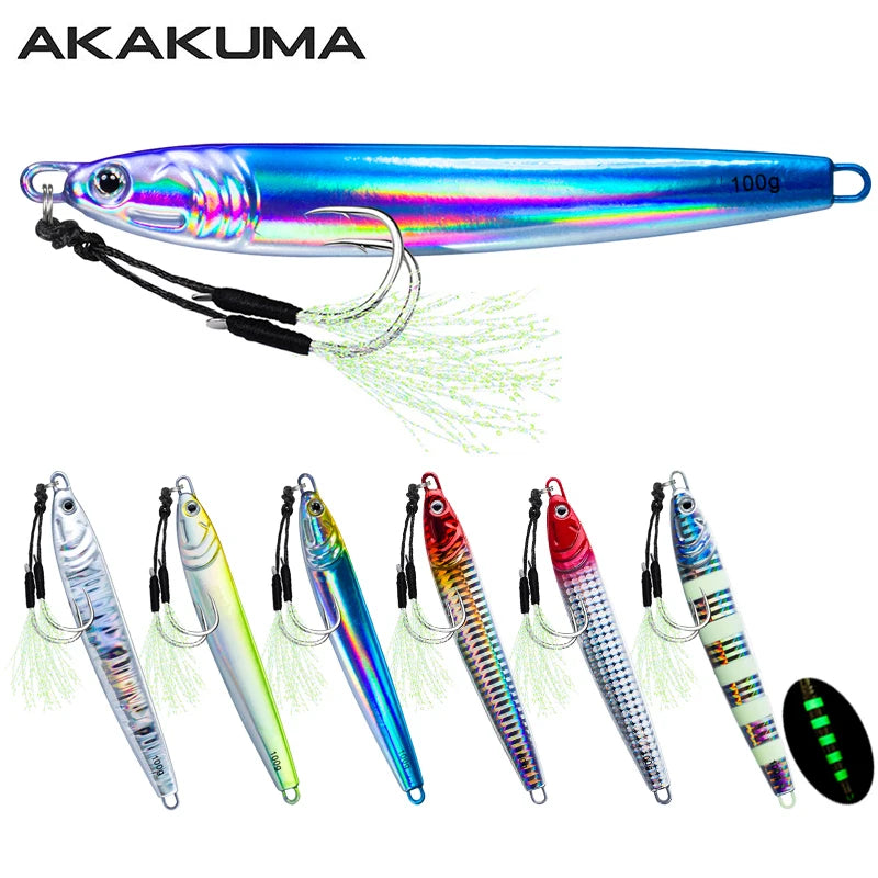 Fishing Jig Bait Lures 2X Assist Hooks 7 Colors 7Pcs 60g 80g 100g Fast Drops Luminous