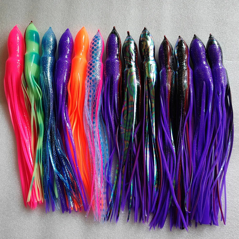 12” Tuna Big Game Marlin Skirts Tuna Trolling Squid Lures Rubber PVC Fishing Trolling Lure Replacement Octopus Skirts