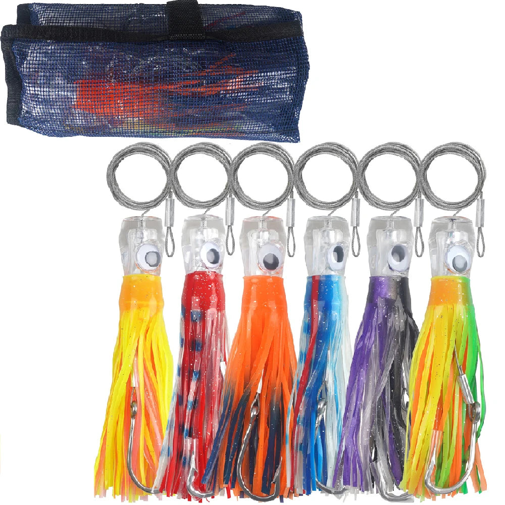 6pcs 6/9inch Saltwater Trolling Lure Squid Skirts Deep Sea Fishing Lure Tuna Marlin Shark Mahi Trolling offshore Big game Fish