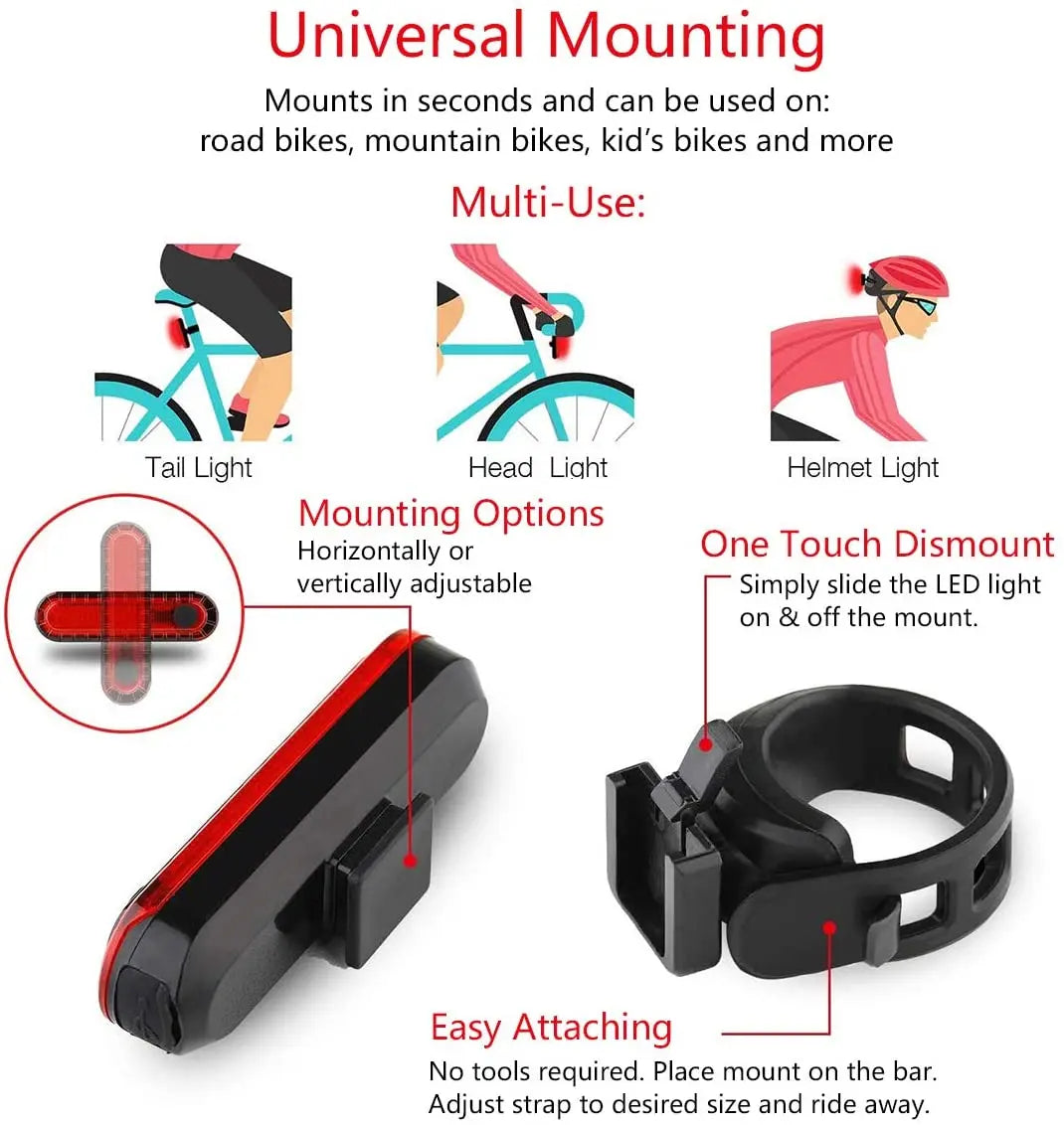 LumaRide Rear Bike Tail Light - Ultra Bright USB LED