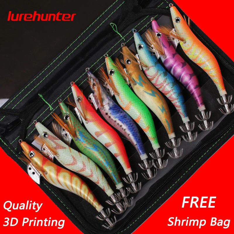 AquaLure Glow Squid Jig Set 3D Eyes - Glow Night Fishing