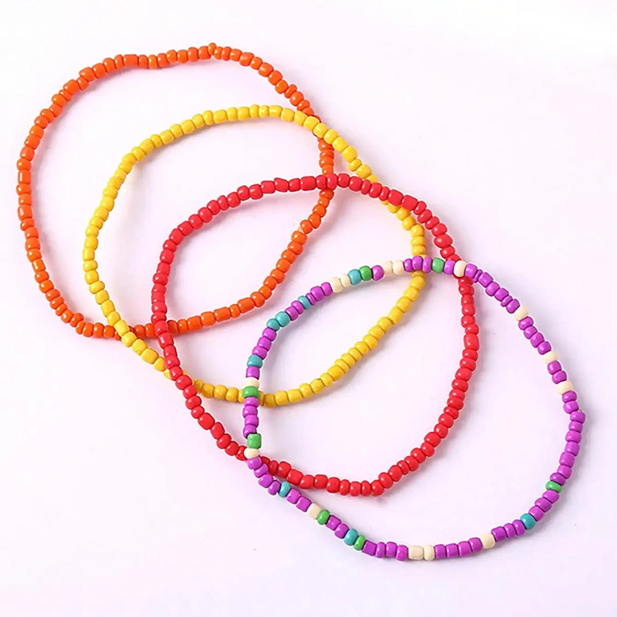 17Pcs Random Color Elastic Beaded Bracelets, Colorful, Bohemian Beaded Stretch Bracelets