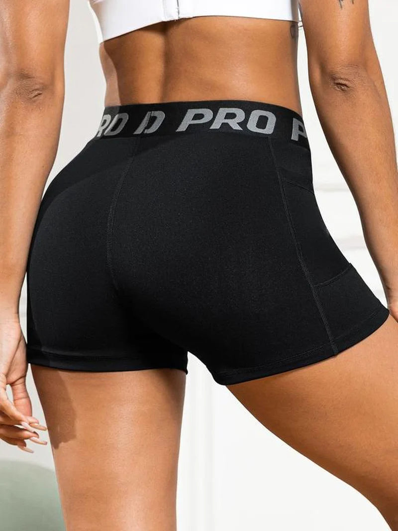 FlexForm Women Letter Tape High Waist Gym Shorts - Flex Fit