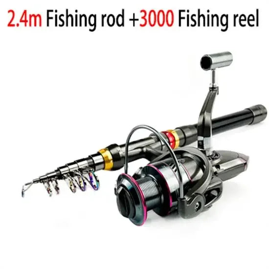 Telescopic Carbon Fiber Spinning Fishing Rod & Reel Combo Kit 1.8-3.6m