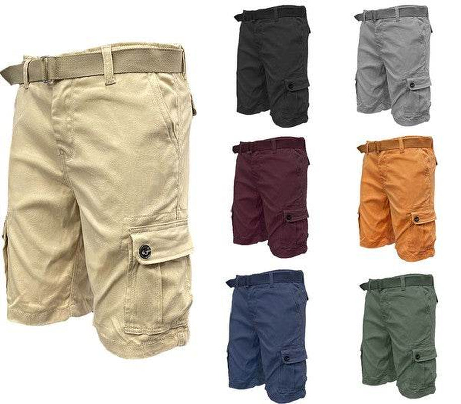 Weiv Mens Belted Cargo Shorts With Belt - Cotton Stretch